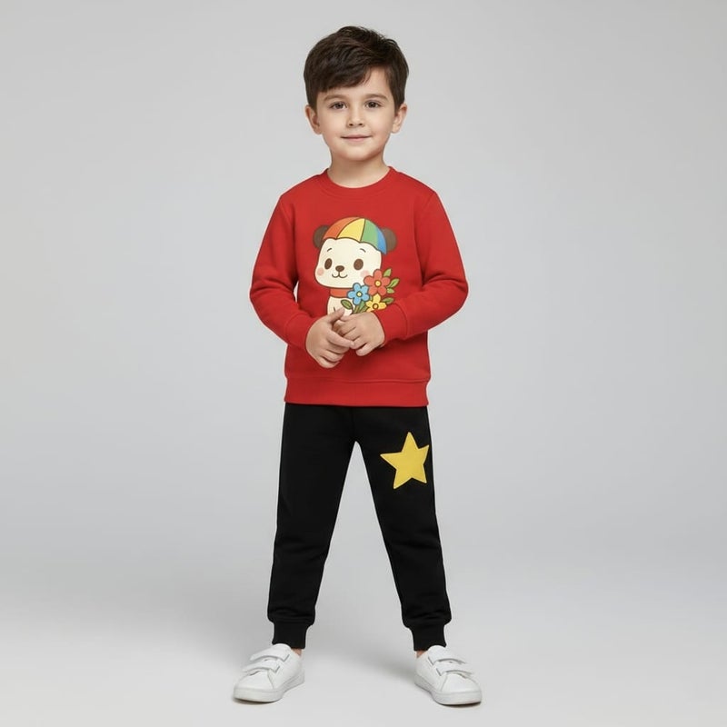 Viel Innate سويت شيرت أحمر وسروال رياضي أسود للأولاد - Image 1